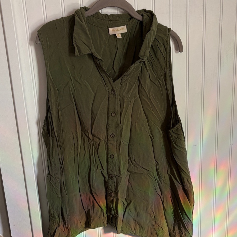 ModCloth army green button up collared blouse 3x